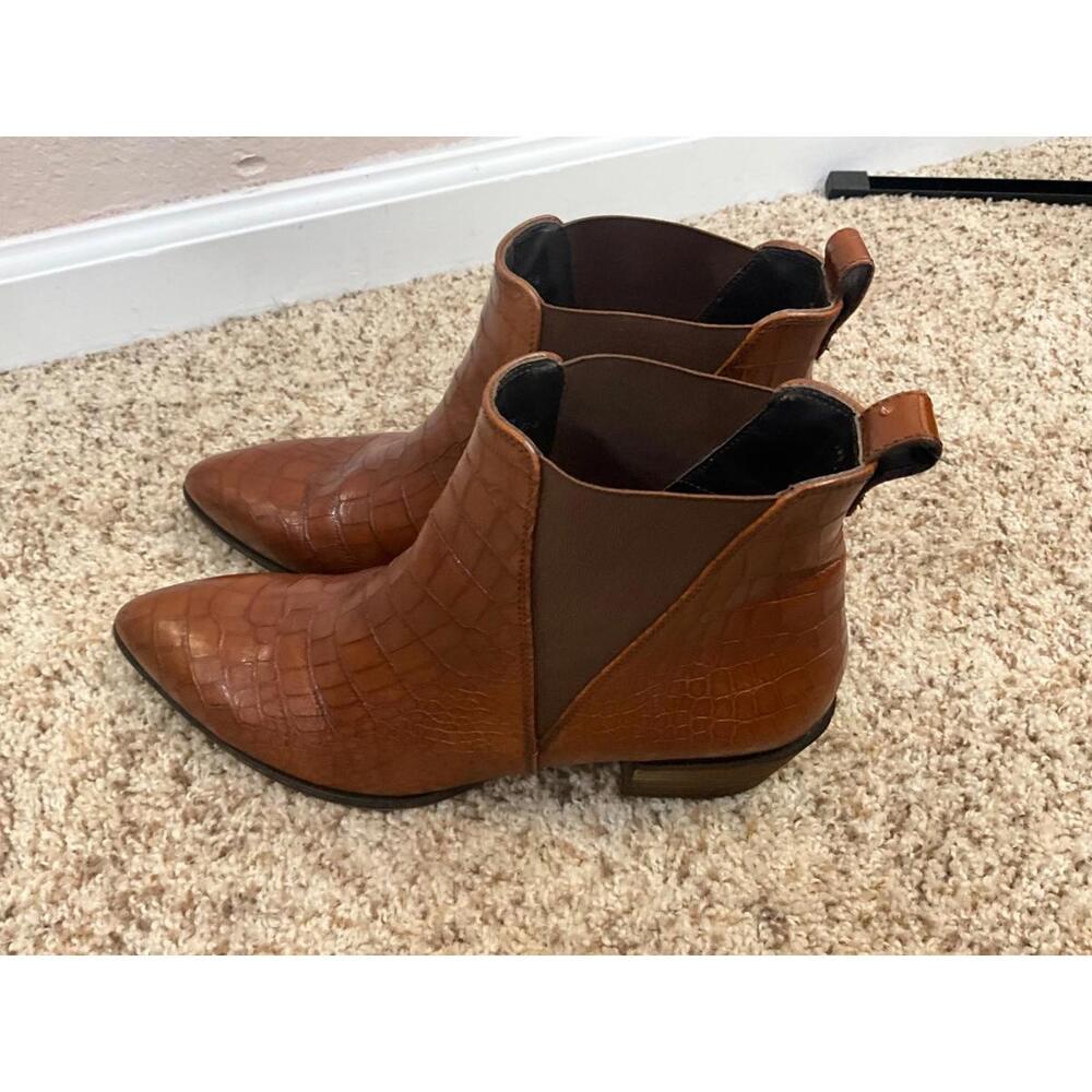 Paul Green Cognac Croc-Embossed Leather Ankle Boots